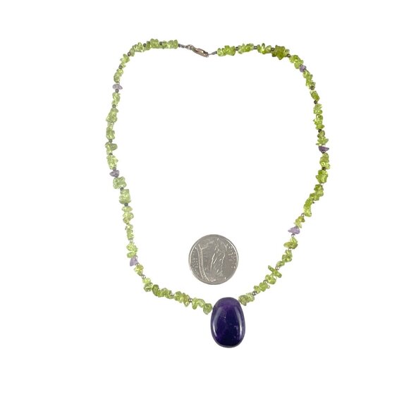 Peridot & Amethyst Necklace With Gemstone Pendant - Picture 7 of 10